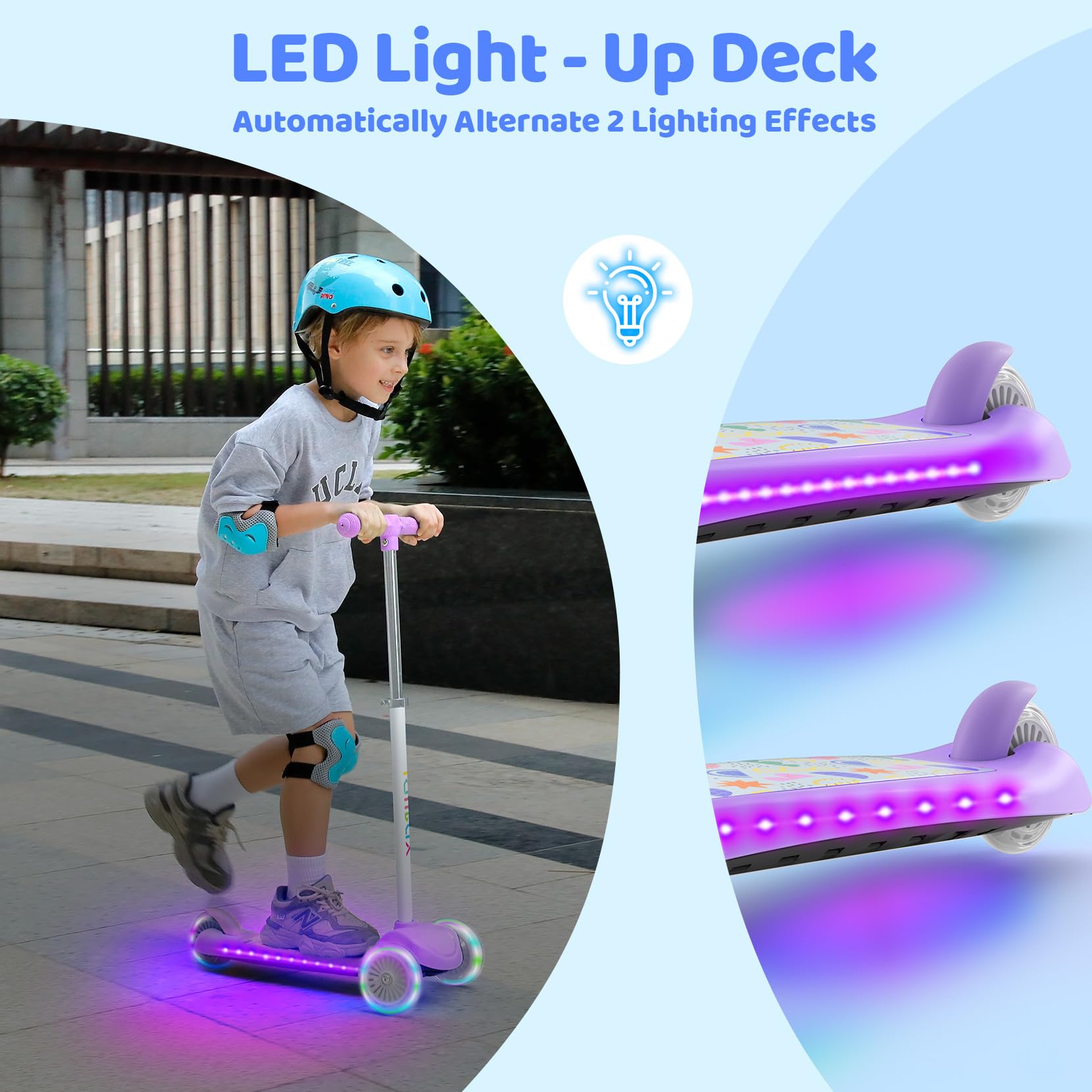TONBUX Kids Scooter for Ages 3-8, Toddler Scooter with Light-Up Deck and Wheels, Adjustable 4-Level Height 3-Wheel Scooters for