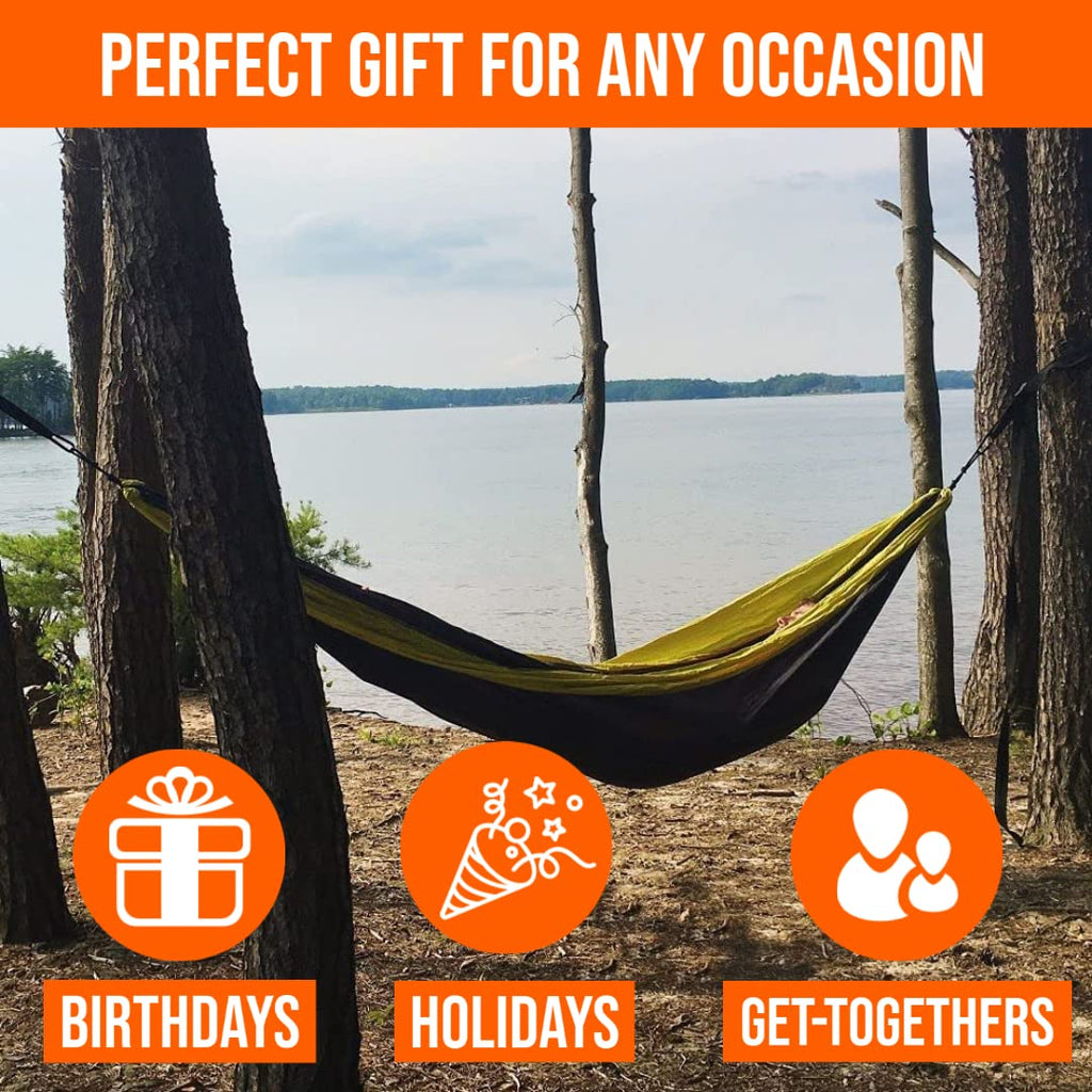 Castaway Travel Hammocks Double Lime/Charcoal Camping Hammock With 2 Tree Straps, Triple Stitched Durable Nylon Material, Compac