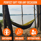 Castaway Travel Hammocks Double Lime/Charcoal Camping Hammock With 2 Tree Straps, Triple Stitched Durable Nylon Material, Compac