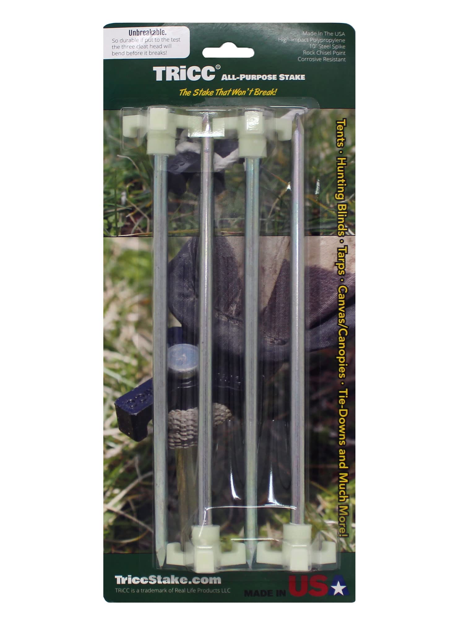 Tricc Unbreakable Heavy Duty Steel Tent/Canopy Stakes, Galvanized Non-Rust 10'' Three Pegged Solid, Sturdy Stakes For Outdoor Tr