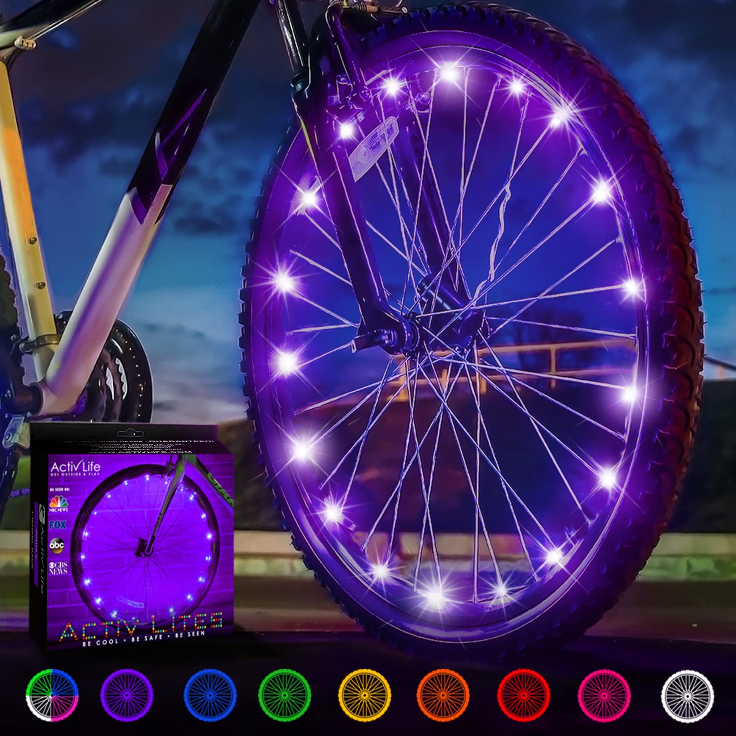 Activ Life Bike Lights, Purple, 1-Tire Pack Led Bicycle Christmas Lights For Wheels With Batteries Included, Unique For Women, B