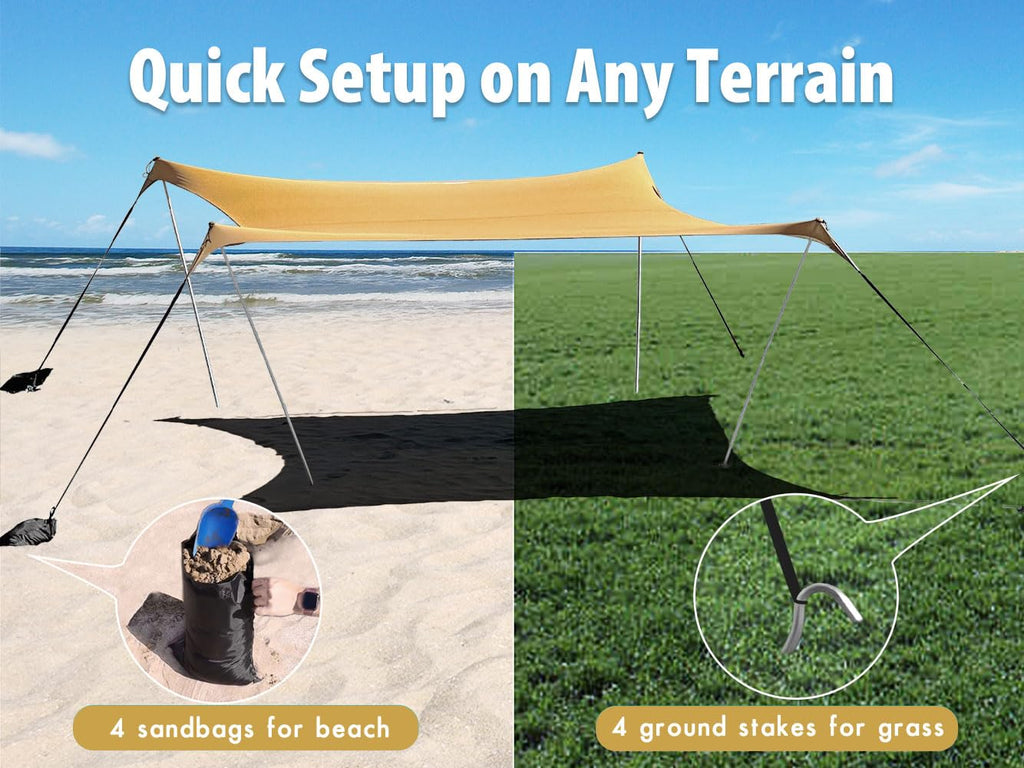Bestset 10  10Ft Upf50+ Beach Tent Sun Shelter, Windproof Stable Outdoor Pop Up Beach Shade Canopy For Camping, Fishing, Backyar