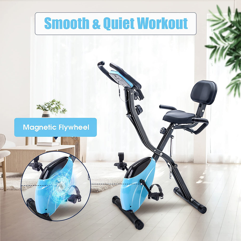 Merax Folding 3 In 1 Adjustable Exercise Bike With Resistance Bands Convertible Magnetic Upright Recumbent Bike