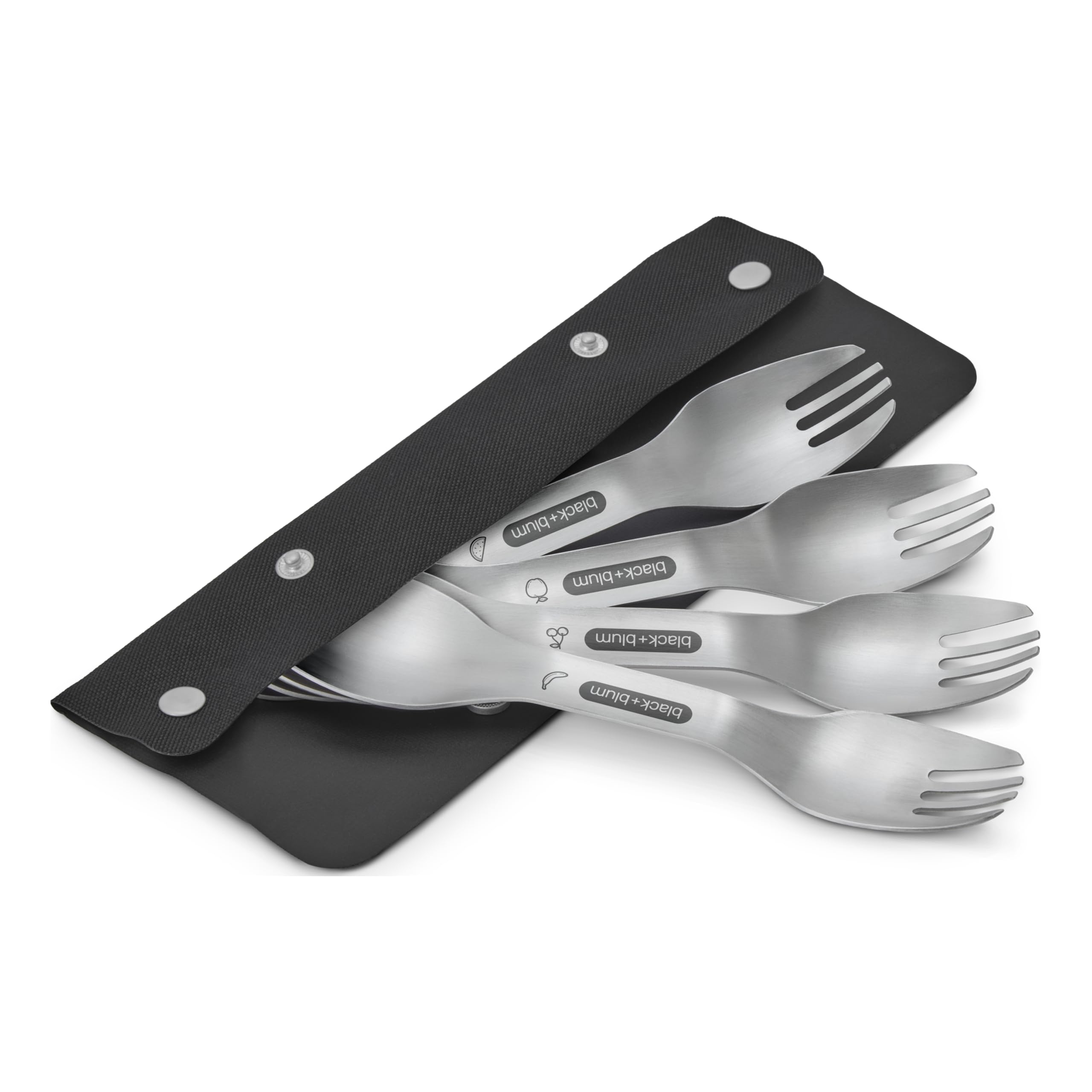 Black+Blum Spork Set of 4 - Stainless Steel Spork Set with as Easy Clean Carry case