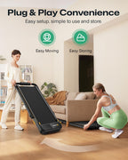 UREVO Smart 2-in-1 Folding Treadmill, Compact Walking Pad with Safety Handle, Plug and Play, Dual LED Display, Workout APP, Walk