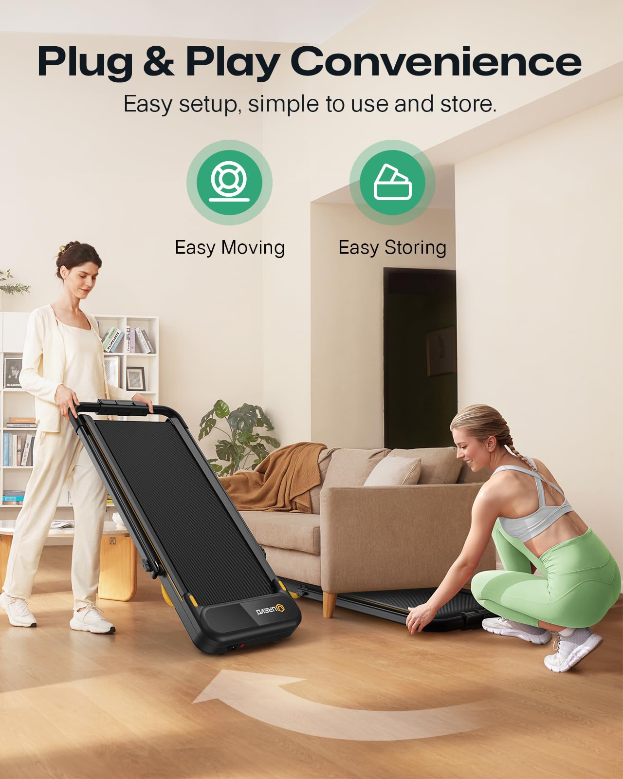 UREVO Smart 2-in-1 Folding Treadmill, Compact Walking Pad with Safety Handle, Plug and Play, Dual LED Display, Workout APP, Walk