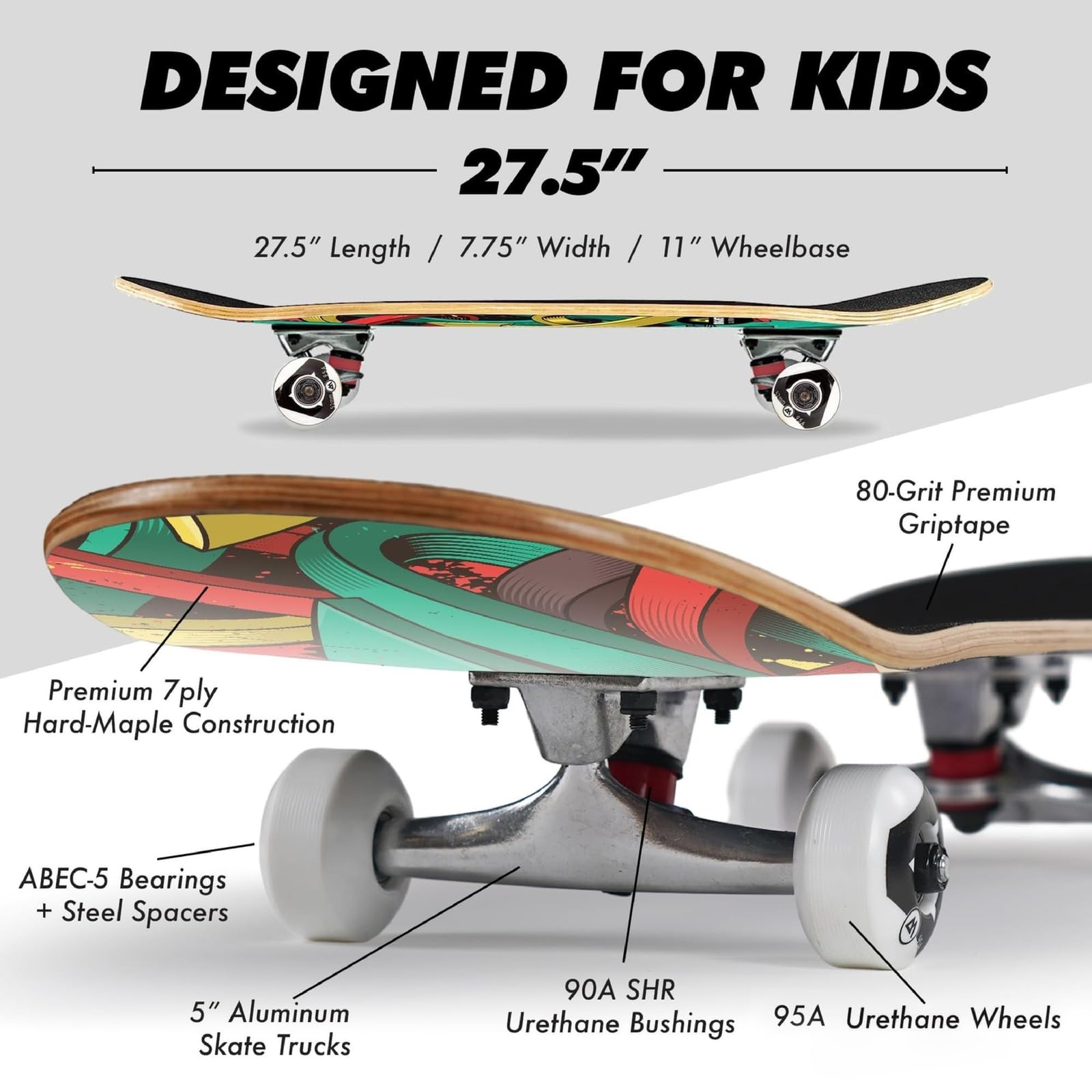 Magneto Complete Skateboard - Graffiti Deck Skateboard Graphics - Double Kicktail & Concave - Cruiser Skate Board - 27.5 x 7.75