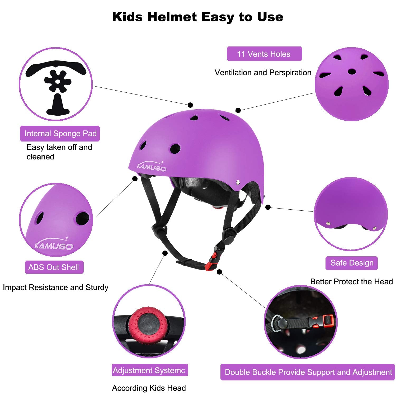 Kamugo Kids Adjustable Helmet, With Sports Protective Gear Set Knee Elbow Wrist Pads For Toddler Age 3-8 Boys Girls, Bike Skateb