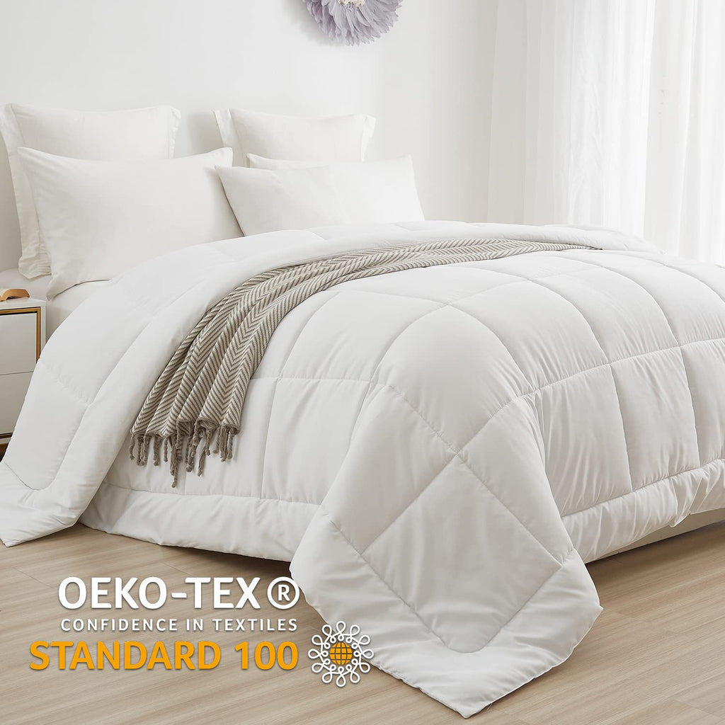 Bedtreat Hotel Comforter Queen, Down Alternative Comforter With Corner Tabs - All Season Quilted Queen Size 240 Gsm White Comfor
