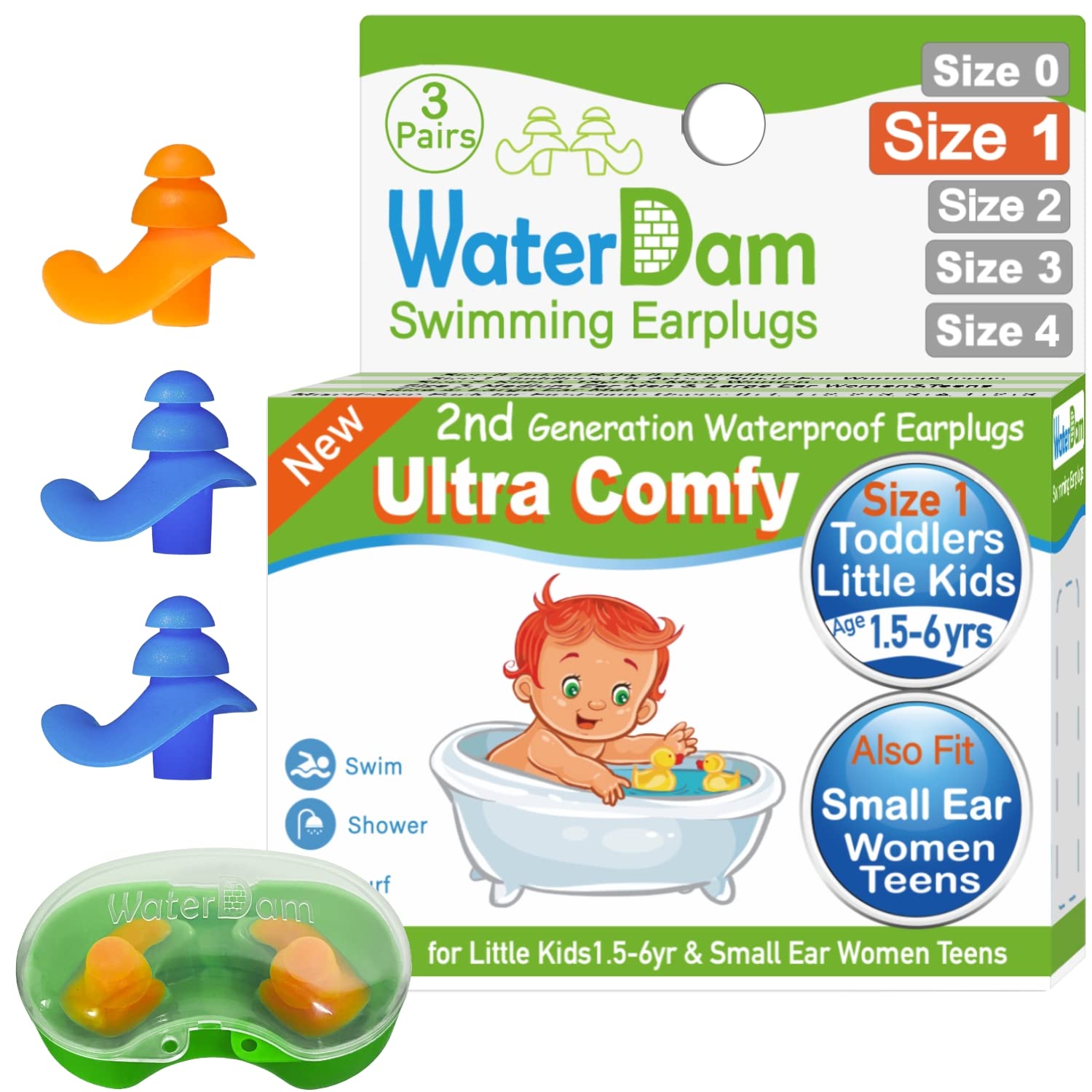 Waterdam Swimming Ear Plugs Great Waterproof Ultra Comfy Earplugs Prevent Swimmer'S Ear