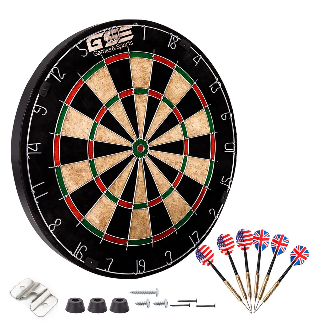 Gse 18'' Dart Board Set, Professional Self-Healing Bristle Dart Board Games Set With Six 17 Grams Steel Tip Darts, Regulation Si