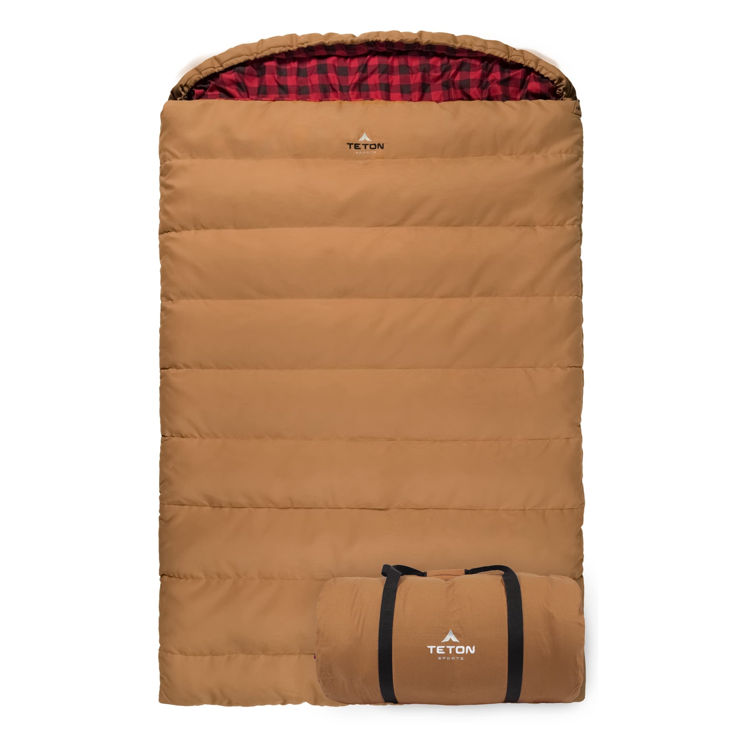 Teton Sports Canvas Mammoth Queen-Size Double Sleeping Bag; Warm And Comfortable For Family Camping , Brown Canvas, 94'' X 62''