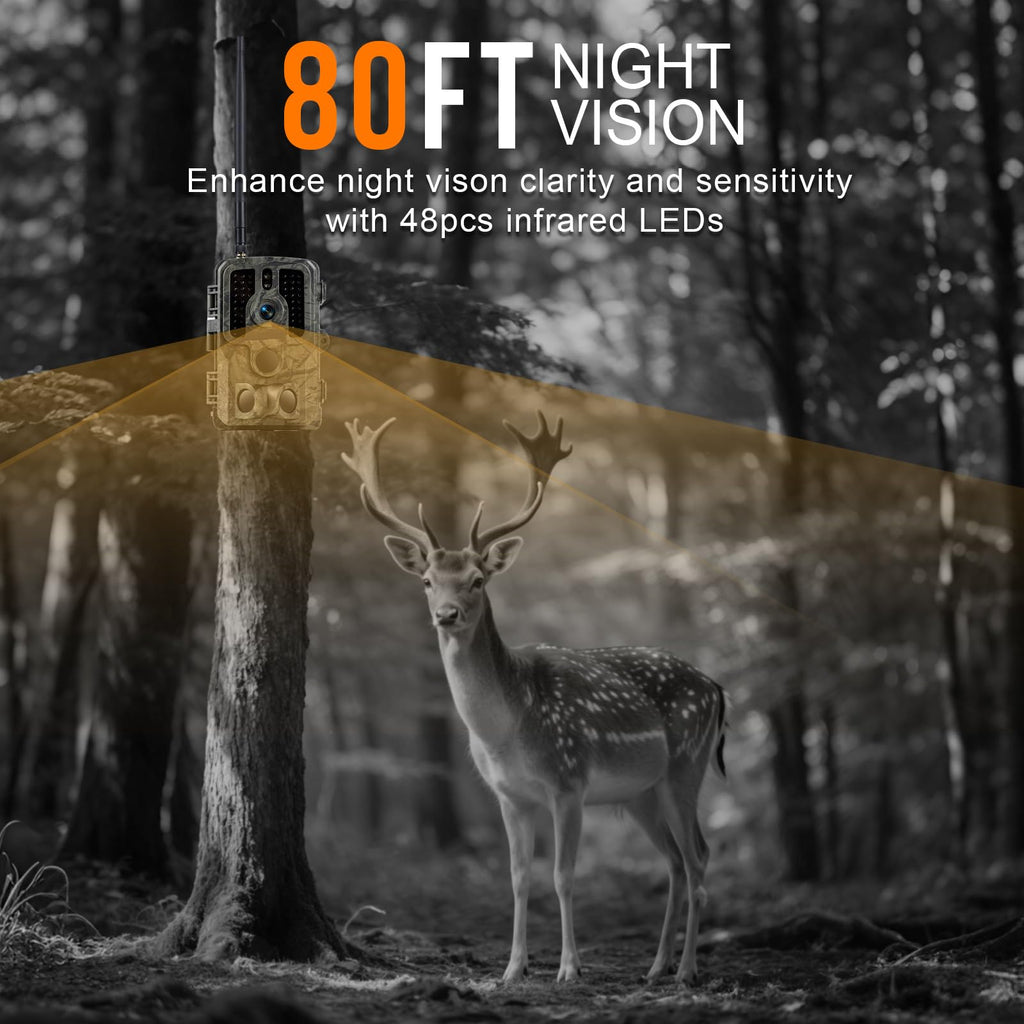 Trail Camera With Night Vision Motion Activated Waterproof, 4K 48Mp Wifi Bluetooth Game Camera, 0.1S Trigger Ip66 Trail Cam With