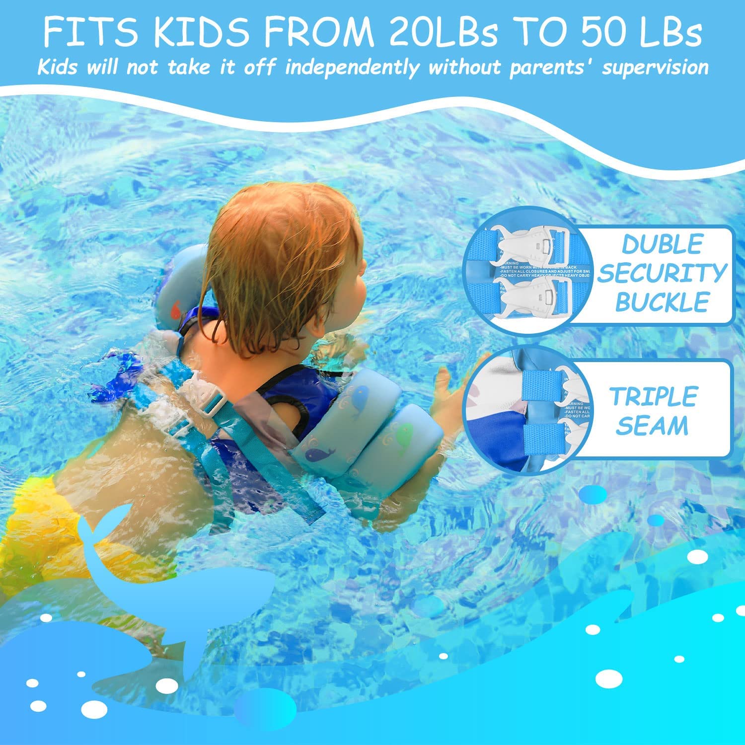 Swim Vest For Kids 30-60 Lbs Girls Boys Life Jacket With Double Security Buckle Floaties For Toddler From 2,3,4,5,6,7,8 Years Ol
