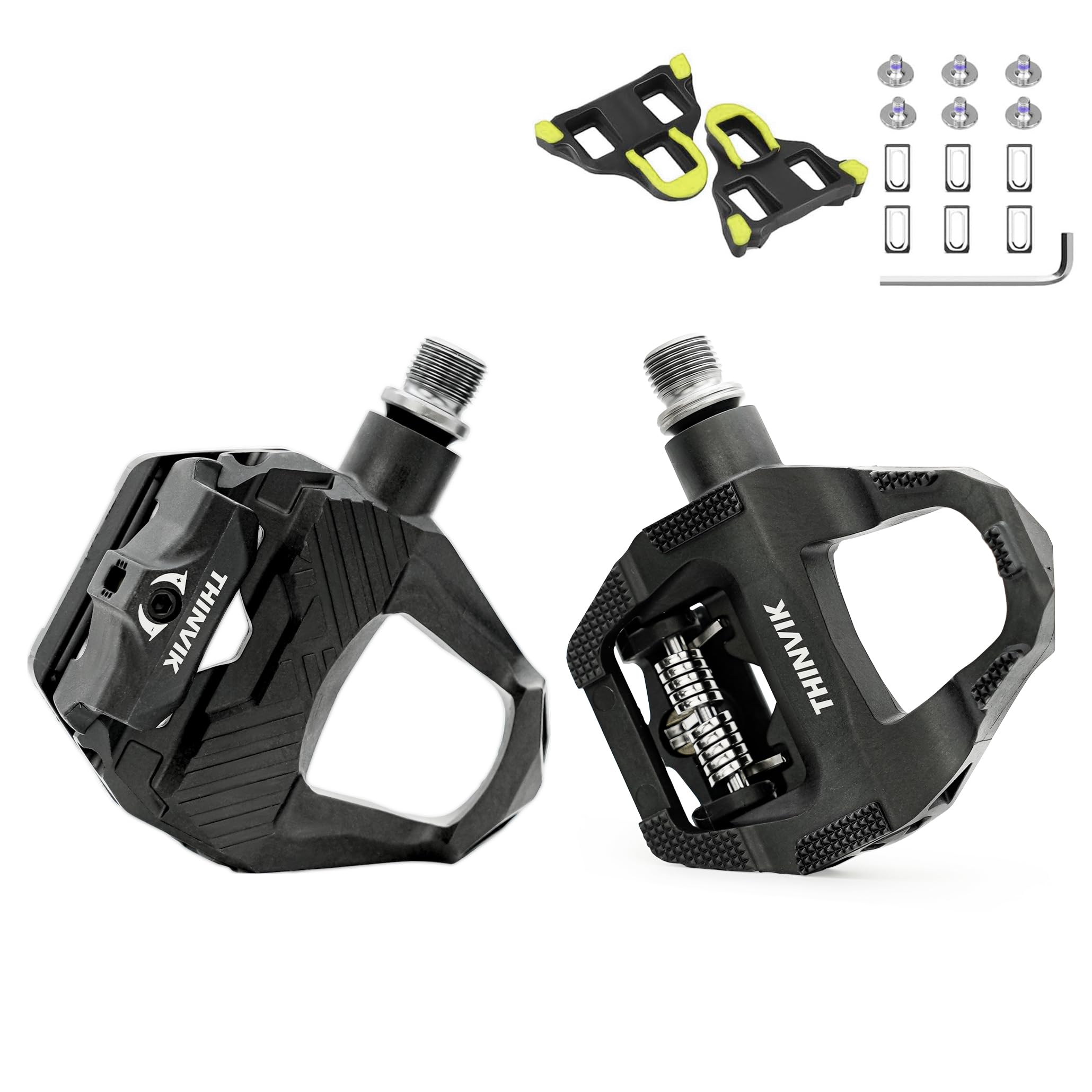 Thinvik Dual Sided Clipless Pedals for SPD-SL, 3 Bearings Road Bike & Flat Platform Pedals, Bicycle Pedals with Cleats Set for S