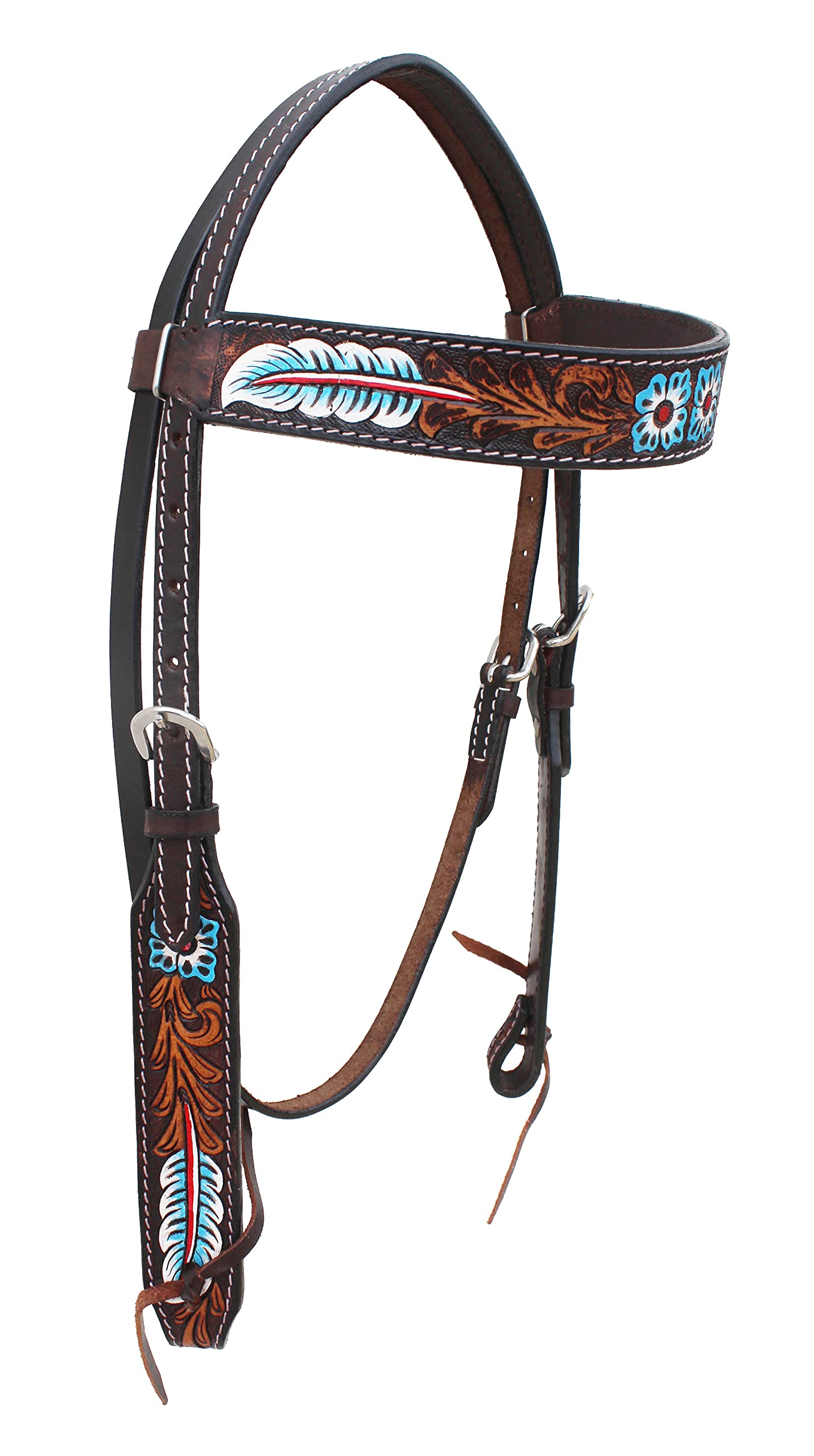 Challenger Horse Western Floral Tooled Laced Browband Tack Bridle Headstall 78Hr03Hb