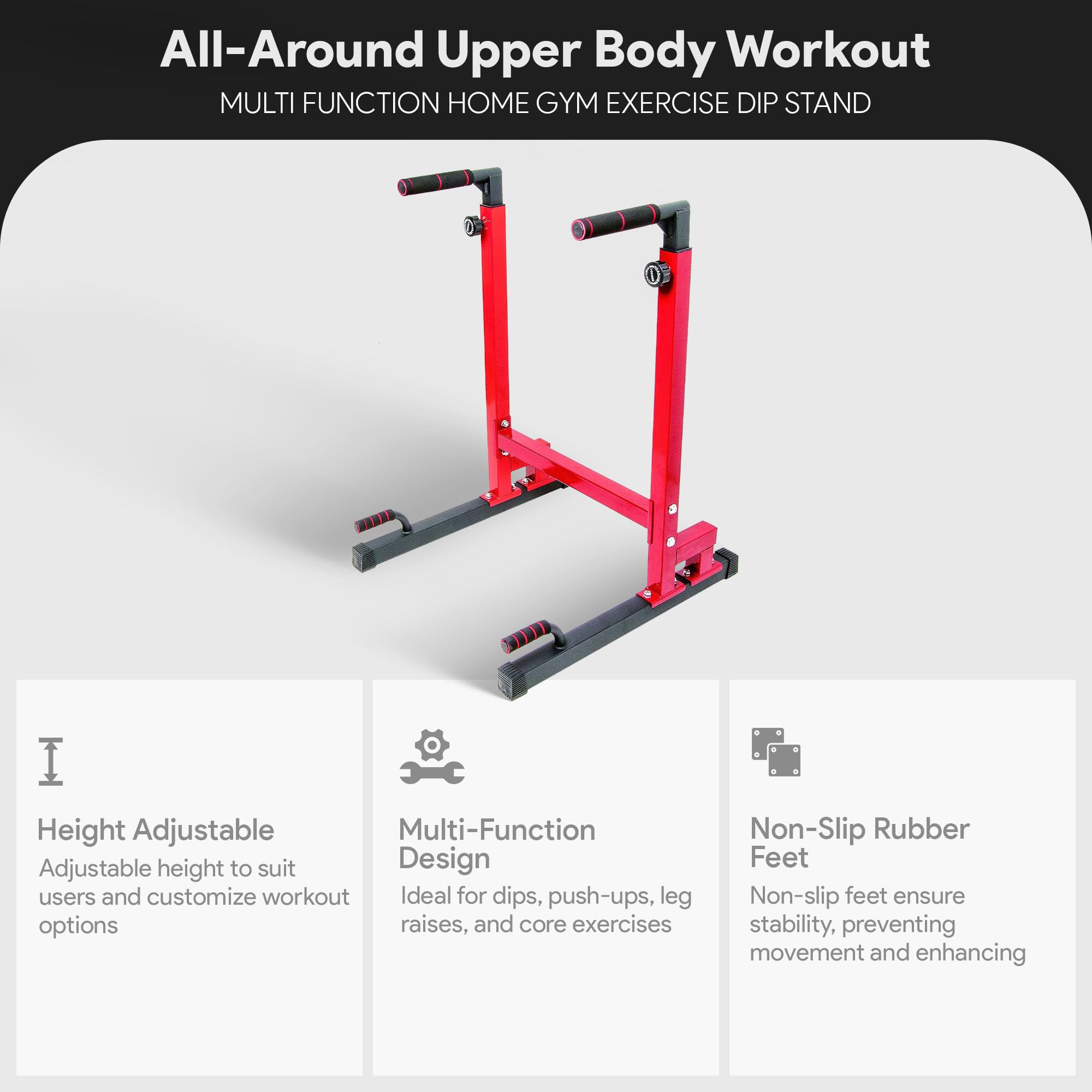Balancefrom Multi-Function Dip Stand Dip Station Dip Bar With Improved Structure Design, 500-Pound Capacity, Red