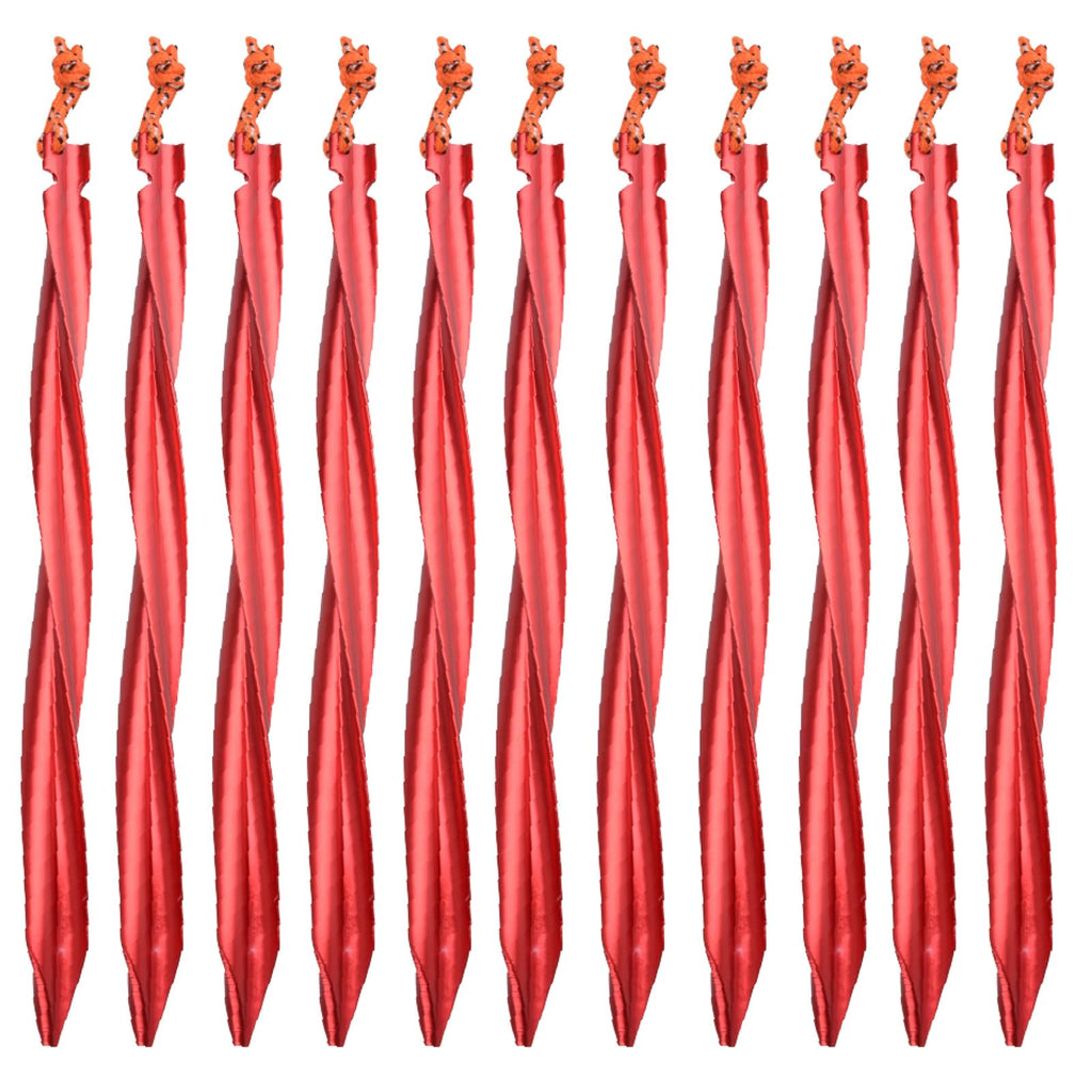 Azarxis Aluminum Tent Stakes Pegs Heavy Duty Lightweight For Camping Sand - 10 Pack (Red - Spiral - 9.84 Inches)