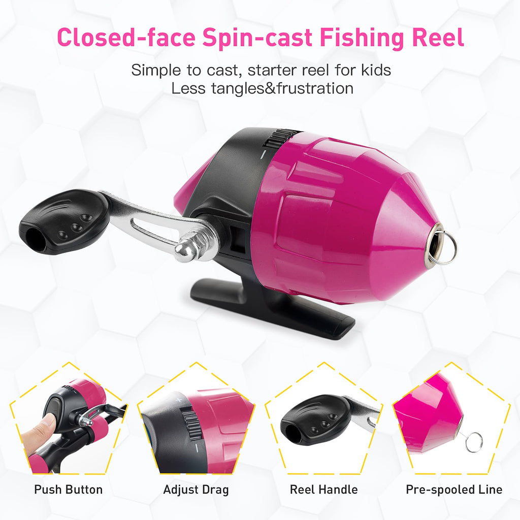 Kids Fishing Pole Kit, 59'' Telescopic Rod And Reel Beginner Combo With Spincast Reel,Tackle Box, Carrier Bag,Fishing Gear For B