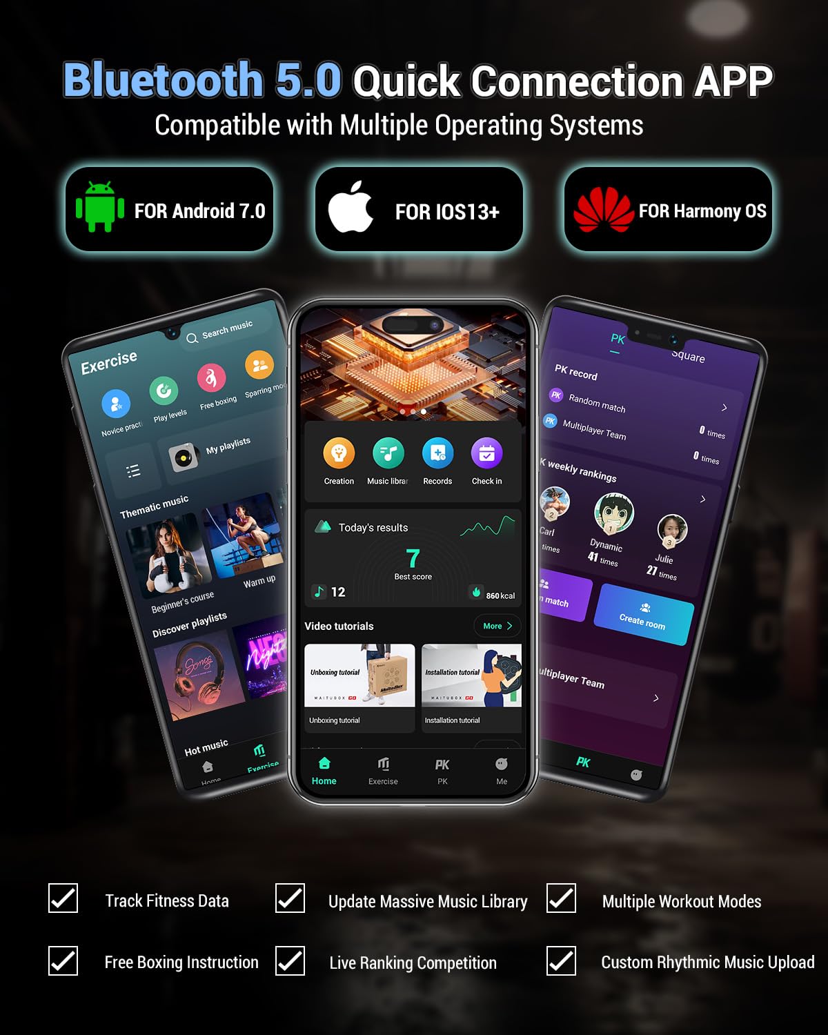 2025 Upgraded Smart Music Boxing Machine, Professional Online Boxing Lessons for Sculpting Fat Burning - 24H Standby, 160 Synced