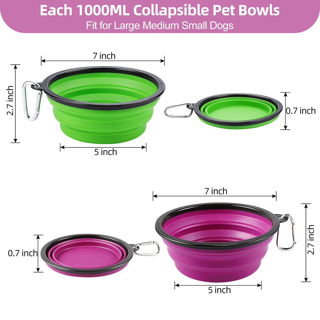 Kytely Large Collapsible Dog Bowls 2 Pack, 34Oz Foldable Dog Travel Bowl, Portable Dog Water Food Bowl With Clasp, Pet Cat Feedi