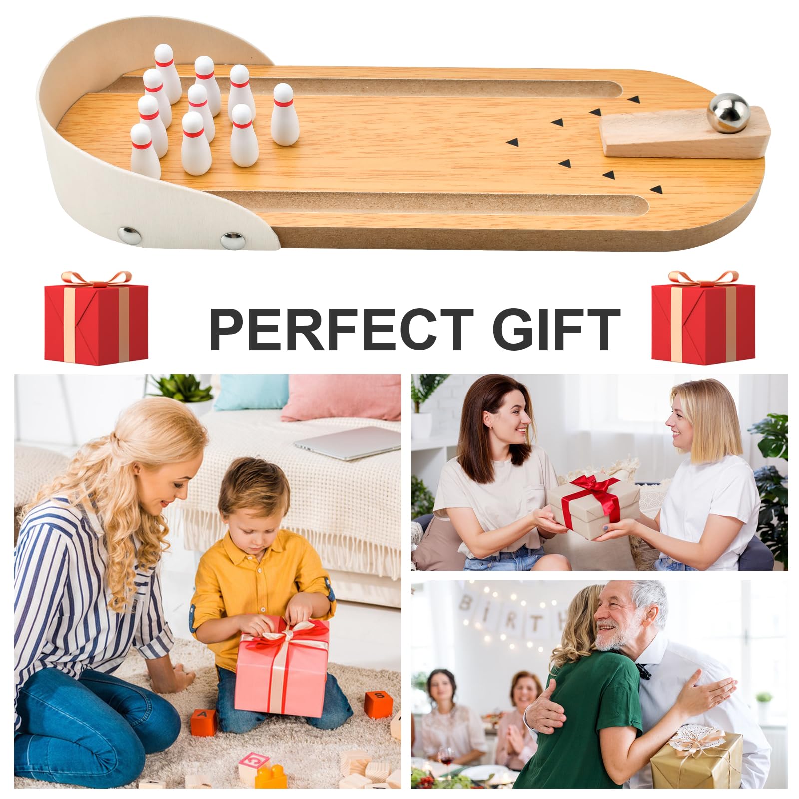 Tabletop Mini Bowling Game Set,Funny White Elephant Gifts For Adults,Wooden Mini Bowling Set For Home Office Desk Toys Stress Re