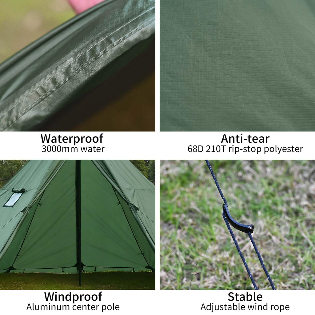 Hot Tent With Stove Jack And Snow Skirt,6.89Ft Standing Room,2~4 Person, Tipi Tent For Family Hiking,Fishing,Hunting,Backpacking
