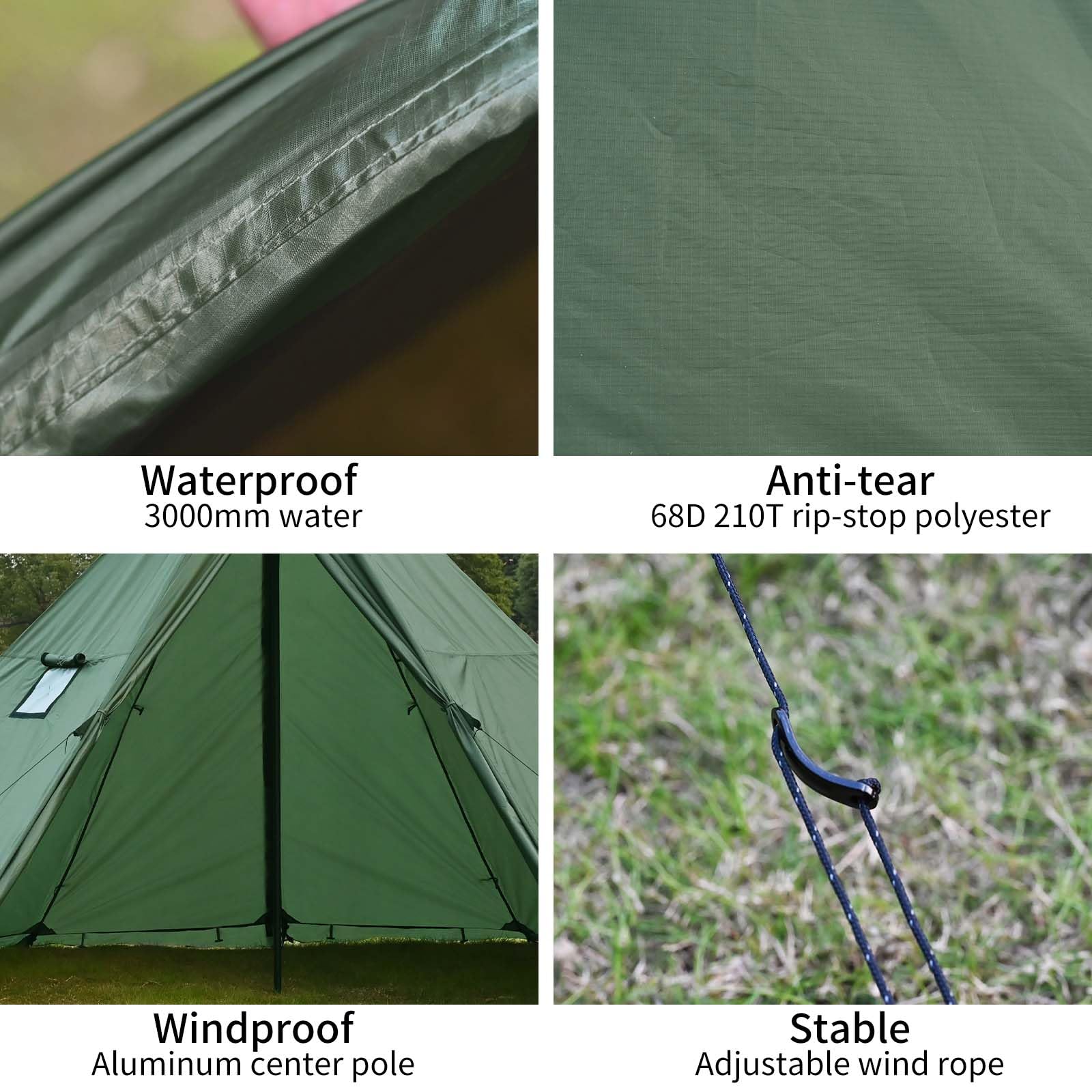 Hot Tent With Stove Jack And Snow Skirt,6.89Ft Standing Room,2~4 Person, Tipi Tent For Family Hiking,Fishing,Hunting,Backpacking