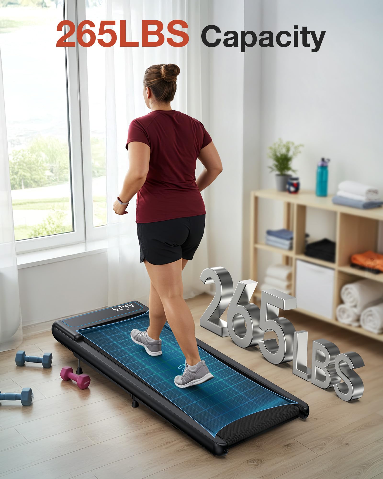 Wellfit 10% Incline Walking Pad, 2.5Hp 4Mph 265 Lb+ Capacity Treadmills For Home, Smart Treadmill With Mute Remote And App Contr