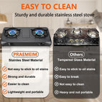 Besnerg Propane Stove 2 Burner Gas Stove Top, 27200 Btu High-Efficiency Lpg Metal Cooktop With Auto Ignition, Csa Regulator And