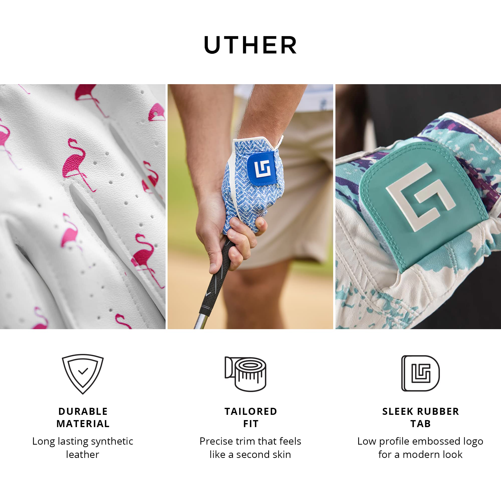 Uther Golf Glove Tight Hand Grip, Zero Friction Golf Gloves Men & Women With Zip Pouch Breathable, Stretch Fit, Sweat Absorbent