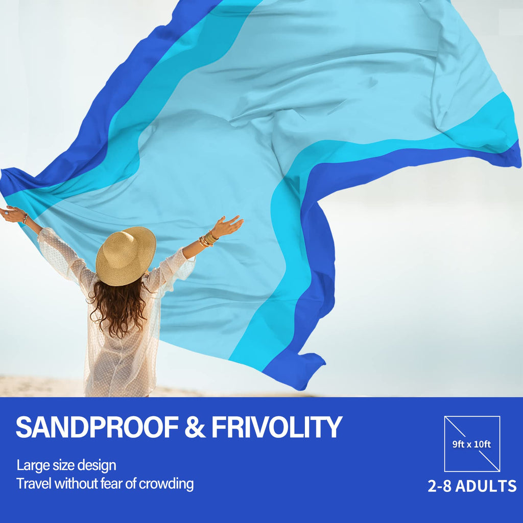 Famstar Beach Blanket Oversized Extra Large 10'X 9',Waterproof Sandproof Beach Blanket 2-8 Adults Lightweight Durable For Travel