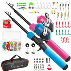 2Pack Kids Fishing Pole Kit, 59'' Telescopic Rod And Reel Beginner Combo With Spincast Reel,Tackle Box, Carrier Bag,Fishing Gear