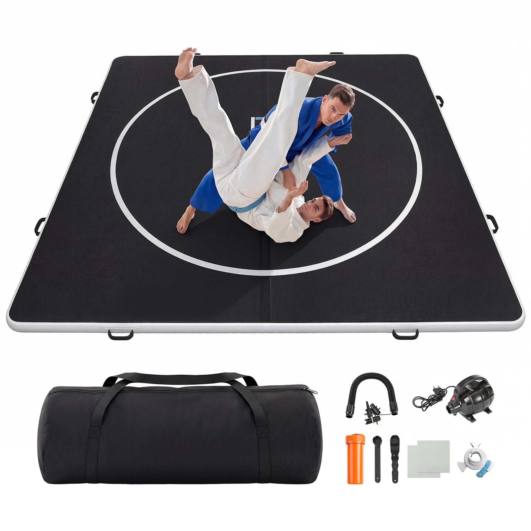 Fnova Inflatable Wrestling Mat 13x13 FT x 4 IN, PVC Portable Wrestling Mats for Home, 4 Thick Jiu Jitsu Mats with Circles for Wr