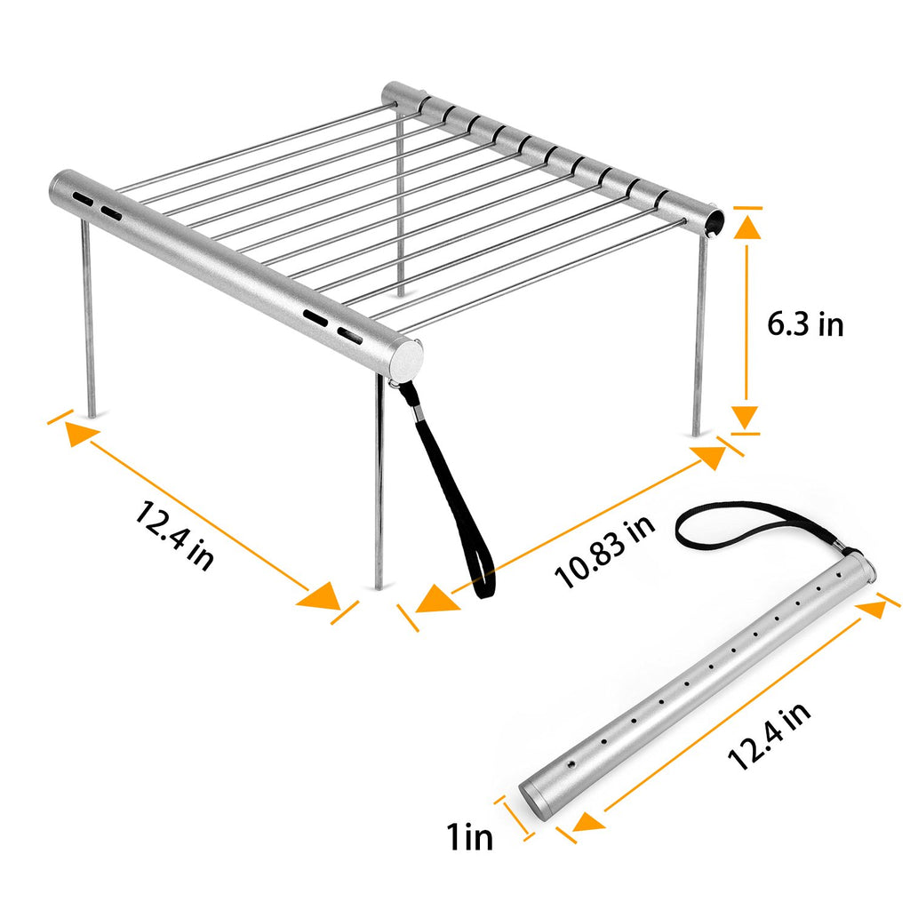 Nashrio Portable Camping Grill, Folding Compact Stainless Steel Charcoal Barbeque Grill For Picnics, Backpacking, Backyards, Sur