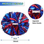 Lovecheer 2Pcs Pom Poms Cheerleading Blue And Red Metallic Cheerleader Pom Poms With Handle For Dance Party Sports Spirits