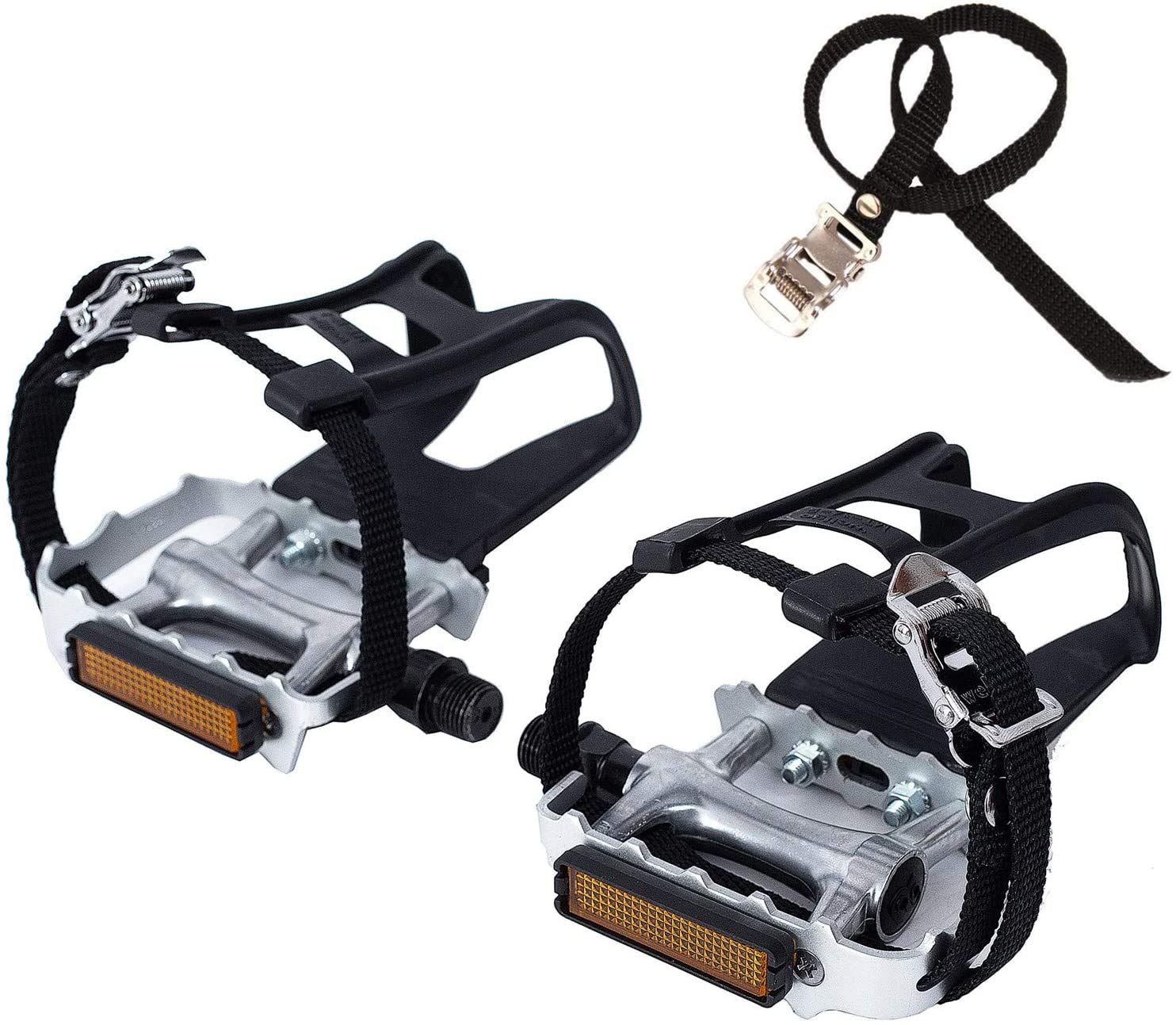 Ybeki Namucuo Bike Pedals With Clips And Straps, For Exercise Bike, Spin Bike And Outdoor Bicycles, 9/16-Inch Spindle Resin/Allo