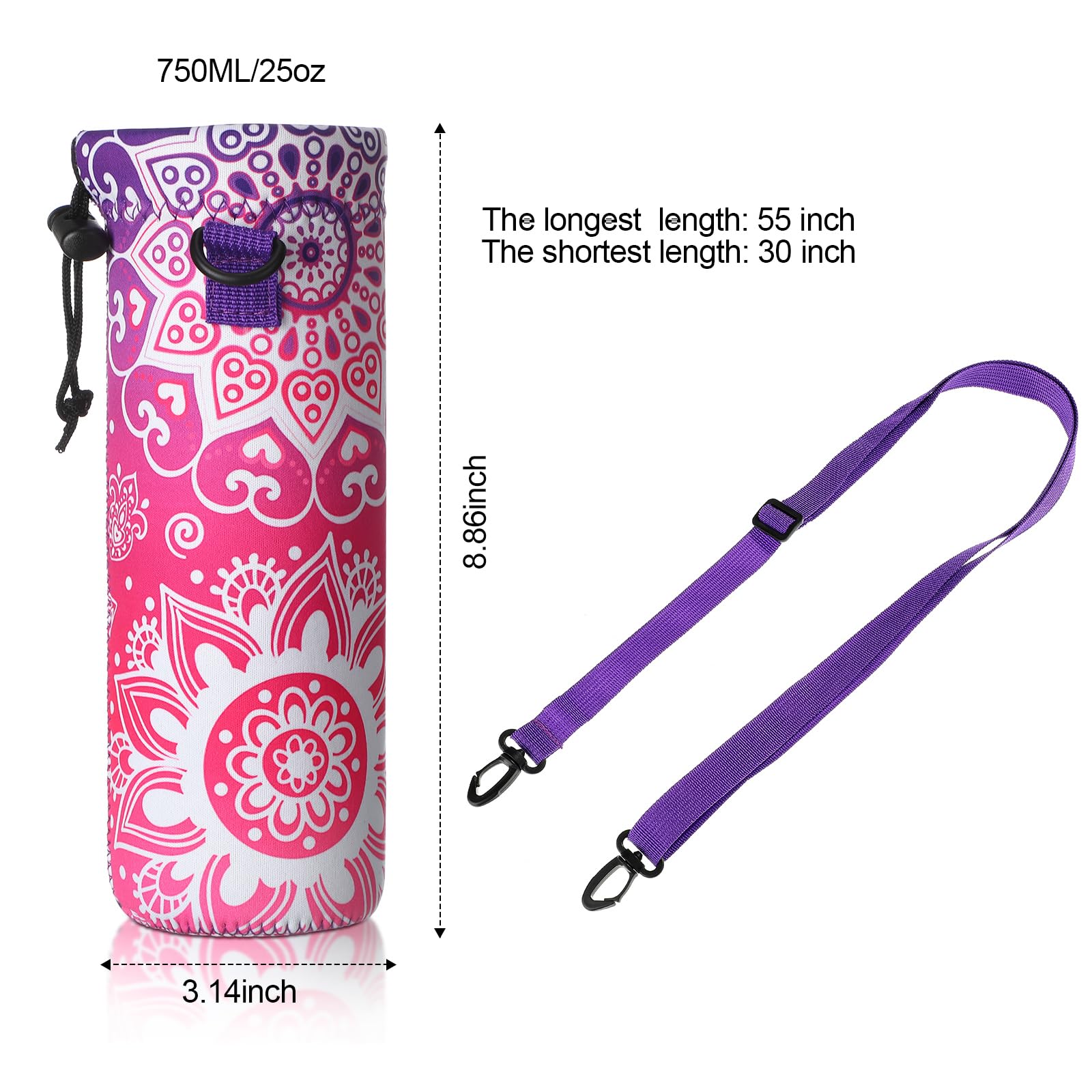 Chengu 3 Pack 25 Oz Neoprene Water Bottle Carrier Bag With Adjustable Shoulder Strap Water Bottle Holders For Adults Sports Gym