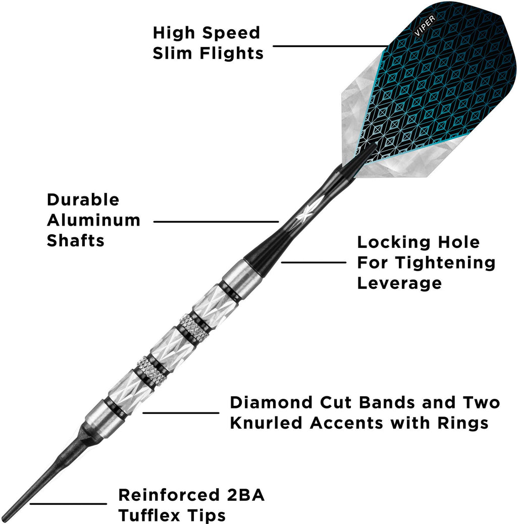 Viper Diamond 90% Tungsten Soft Tip Darts With Storage/Travel Case, Black Rings, 18 Grams