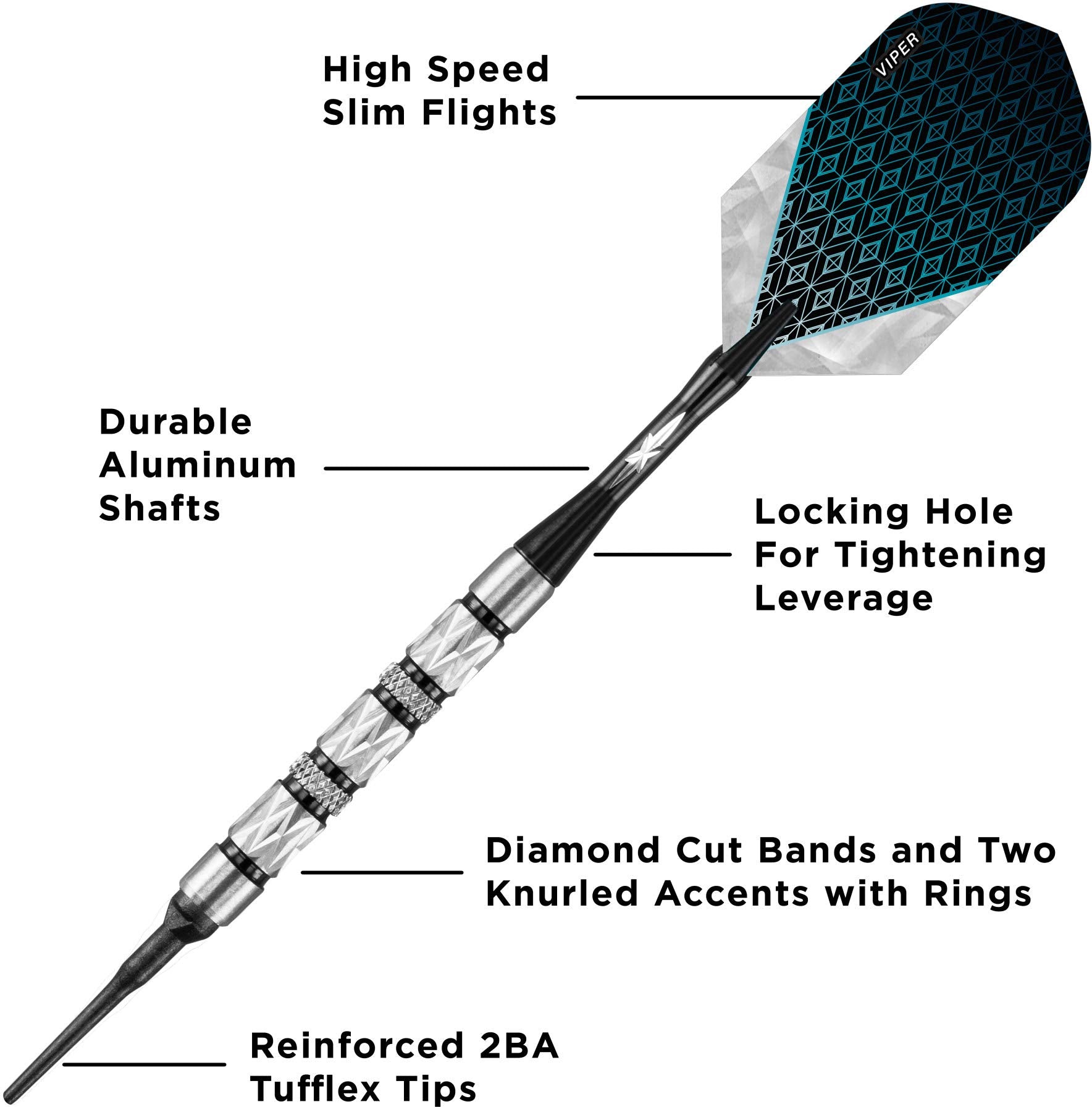 Viper Diamond 90% Tungsten Soft Tip Darts With Storage/Travel Case, Black Rings, 18 Grams