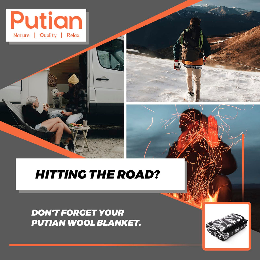 Putian Merino Wool Blanket - 4 Lbs Warm, Thick, Washable, Large 87'' X 63'' Throw For Outdoors, Camping,Couch, Bed, Travel-Super