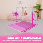 Kangaroo Hoppers Gymnastics Bar With Mat For Kids 3-15, Adjustable 35.4 ''-57.1 '' Gymnastics Horizontal Bars With Steel Frame &