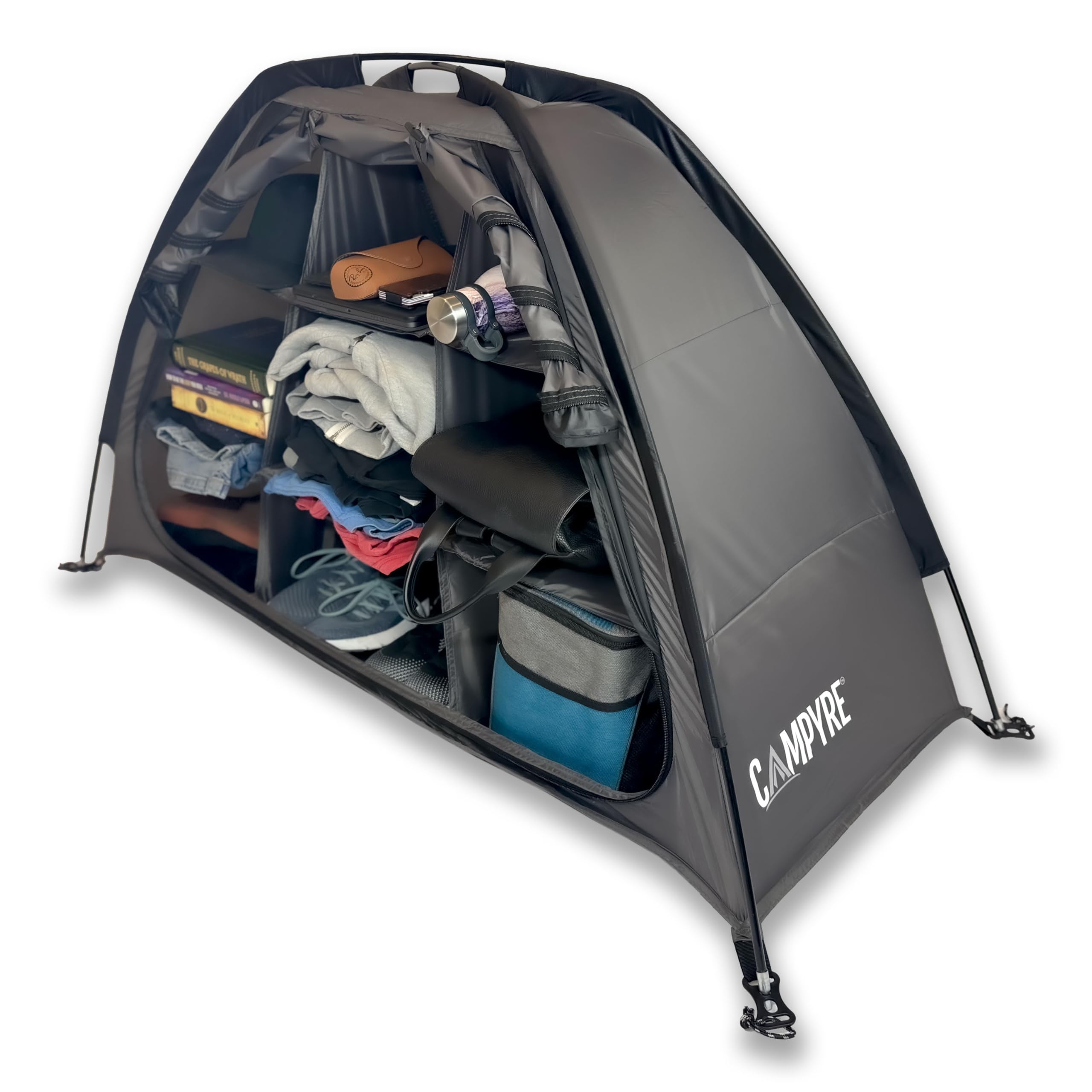 Campyre - Tent & Rv Camping Organizer With Zippered Flap, 9-Shelf Storage. Rv Shoe Organizer, Dining Tent Organizer. Organize An