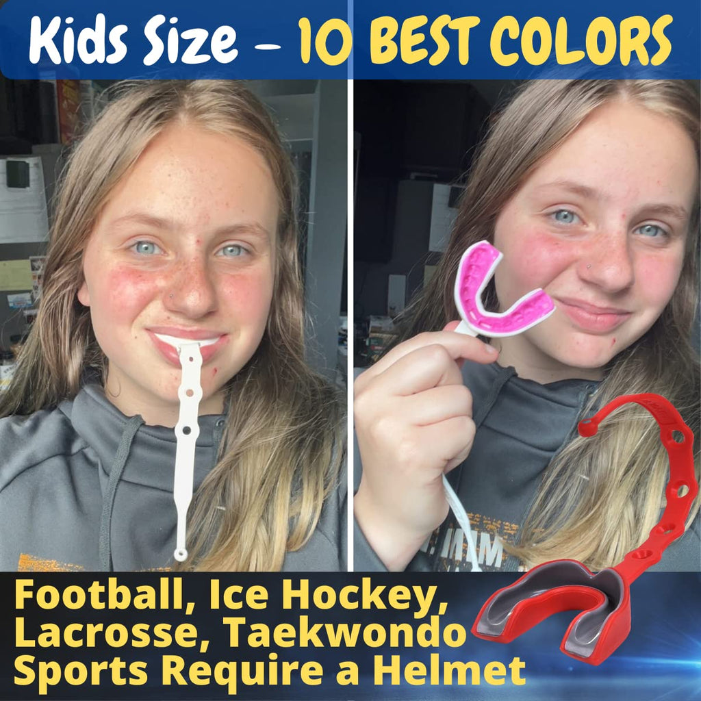Oral Mart Red/Gray Strapped Youth Mouth Guard For Kids - Sports Mouthguard With Strap For Football, Ice Hockey, Lacrosse, Taekwo