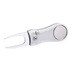 Mile High Life All Metal Foldable Golf Divot Tool With Pop-Up Button & Magnetic Ball Marker (Silver Bone)