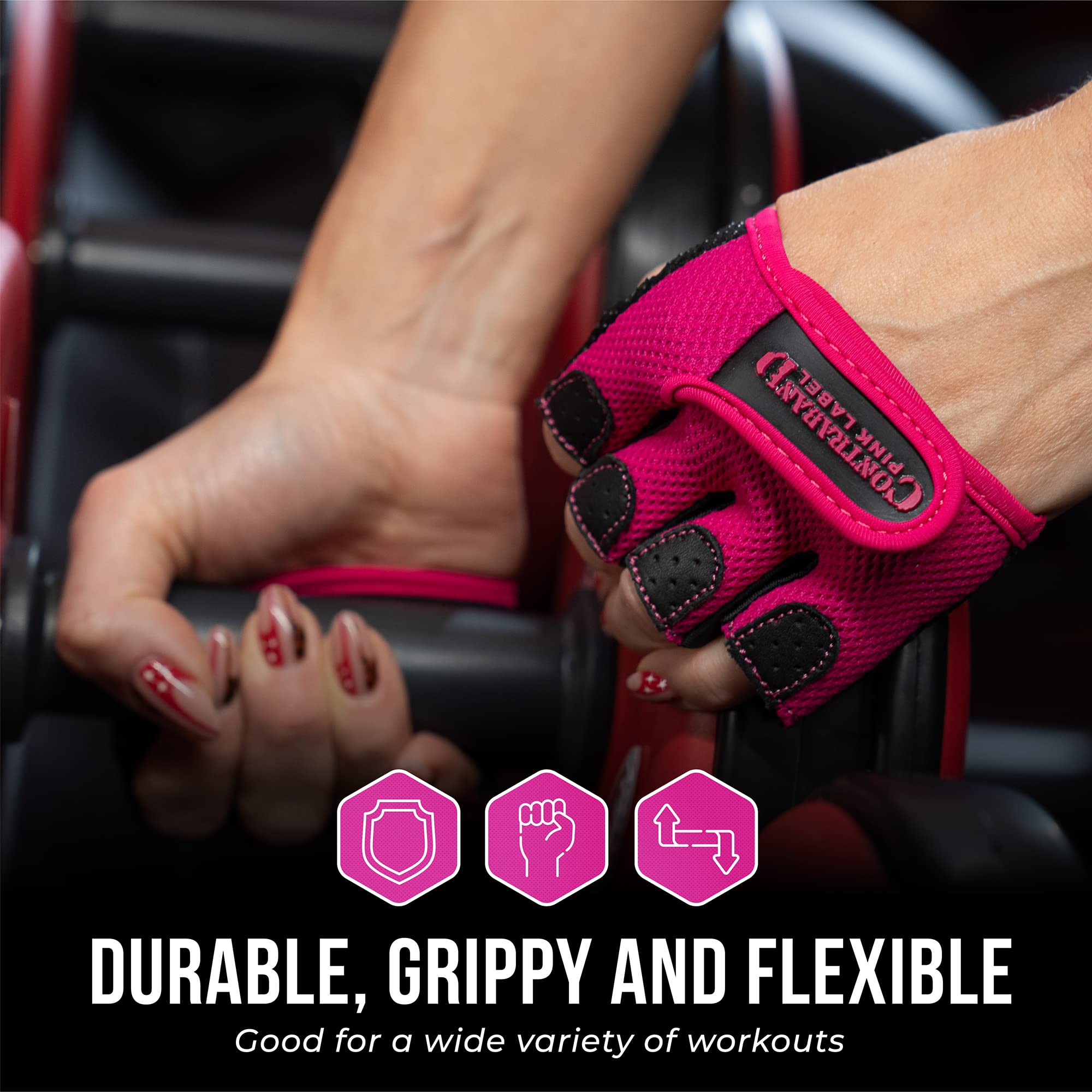Contraband Pink Label 5537 Womens Micro Weight Lifting Gloves W/ Grip-Lock Silicone Padding (Pair) - Minimalist Half Gloves - Ap
