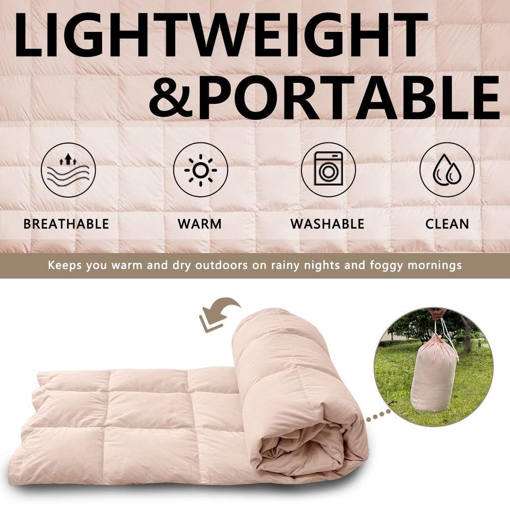 Zzlamb Packable & Lightweight Camping Blanket, Soft Travel Duck Down Throw 650 Fill Power, Compact Warm Down Lap Blanket For Cou
