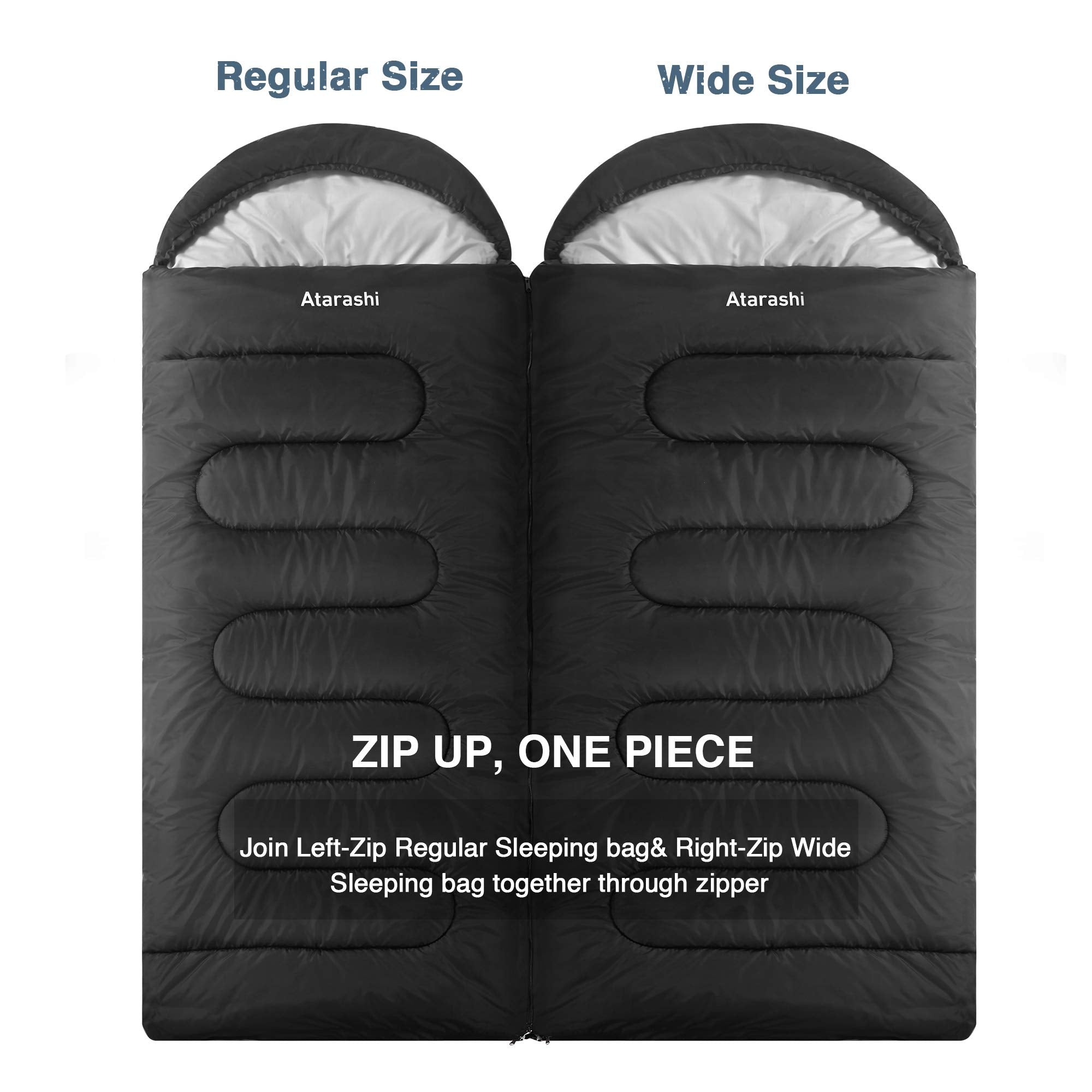 Atarashi Wide Size Camping Sleeping Bag- 4 Seasons For Adults, Light, Warm, Extra-Large With Compression Sack- Great For Hiking,