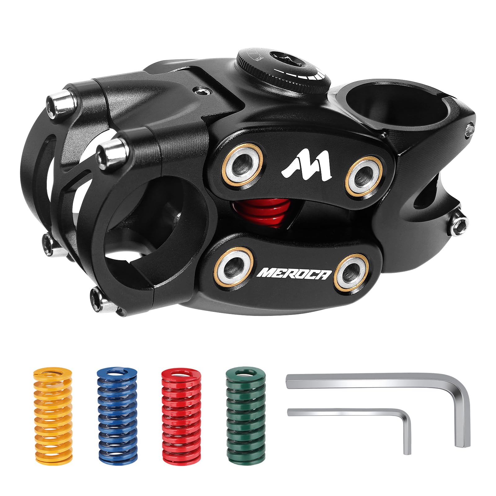 BUCKLOS Bike Suspension Stem, MTB Shock-Absorbing Stem, 31.8mm Adjustable Bicycle Handlebar Stems 7 Degree 90mm Length with 4 Re