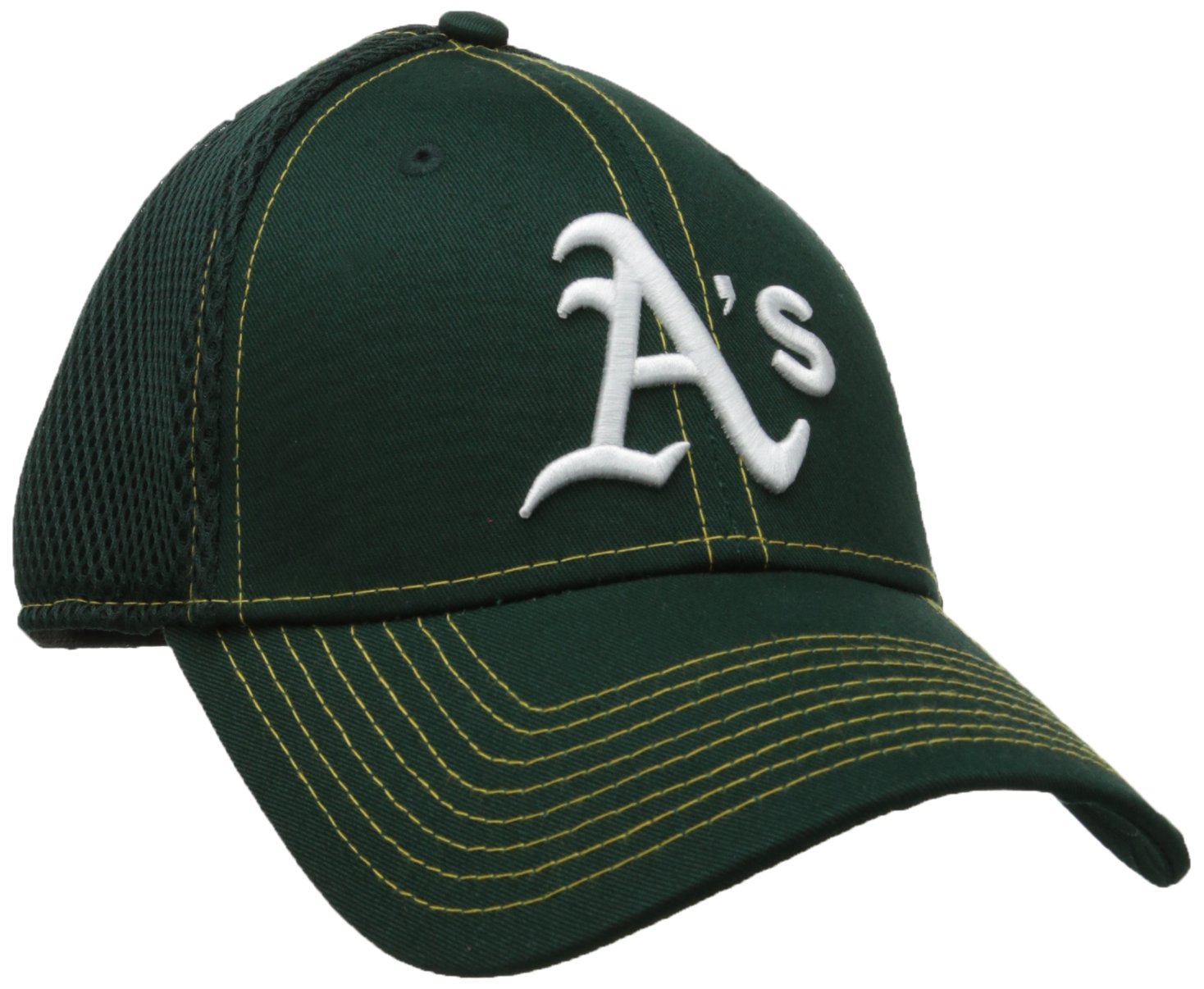 MLB Oakland Athletics Neo Fitted Baseball Cap, Small/Medium, Hunter Green with Yellow Stitching
